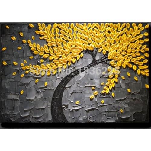 Hand made Oil Painting Palette knife Thick Paint Golden Flowers Painting Modern Home Art Canvas Wall Living Room Decor Picture