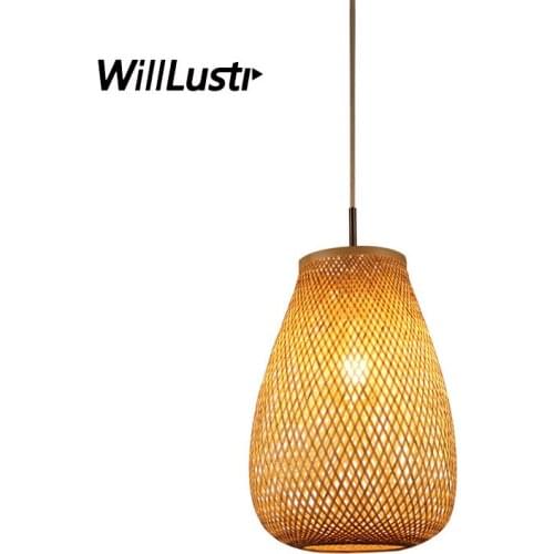 Hand Knitting Bamboo Weaving Pendant Lamp Chinese Zen Suspension Light Hotel Restaurant Bedroom Handmade Wood Hanging Lighting