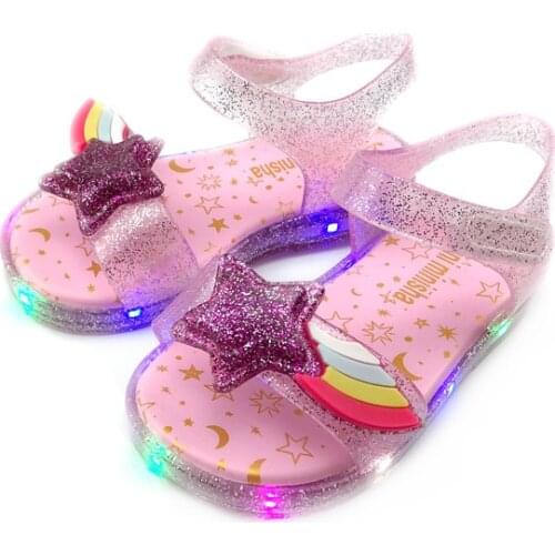 New Children Baby Sandals Open Toe Girl Princess Jelly shoes Glowing LED Flashing Lights Rainbow Girls Summer Beach sandal SO028