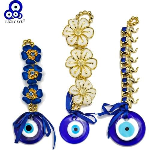 Lucky Eye Flower Elephant Butterfly Glass Blue Turkish Evil Eye Pendant Wall Hanging Decoration for Home Living Room Car EY1371