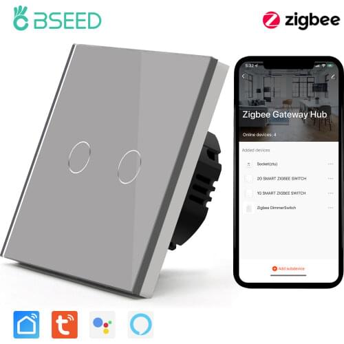 BSEED Zigbee Touch Switches 1/2/3Gang 1/2/3Way Smart Light Switch Sensor Wall Switches Tuya Control Smart Life APP Google Alexa
