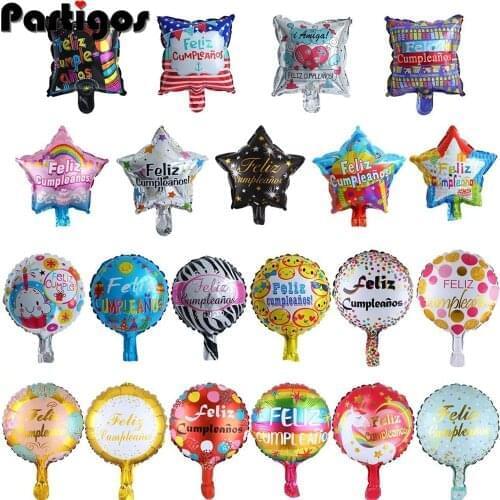 10Pcs 10inch Star Square Round Feliz Cumpleanos Foil Balloons Birthday Decors Baby Shower Childrens Kids Party Balloons Globos