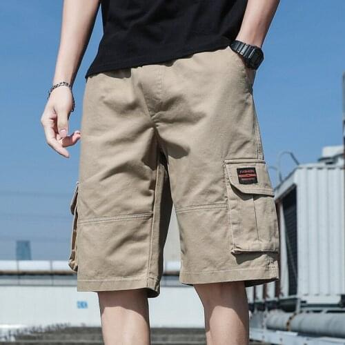 Fashion Brand Summer Cargo Shorts Men Cotton Casual Shorts Male Loose Short Pants Loose Drawstring Big Pocket Cotton Pants