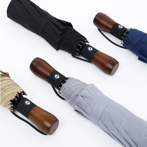 Three Fold Umbrella Men Business Style 104cm Automatic Umbrella Rain Double Layer 10K Windproof Large Golf Umbrellas Wooden