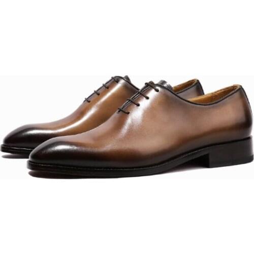 Italian Handmade Formal Wedding Mens shoes Derby shoes Lace up Oxfords Genuine Leather Pointed toes Fashion business Shoes Men