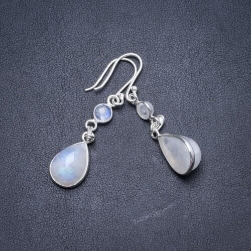 Natural Rainbow Moonstone Handmade Unique 925 Sterling Silver Earrings 1.75" Y2614