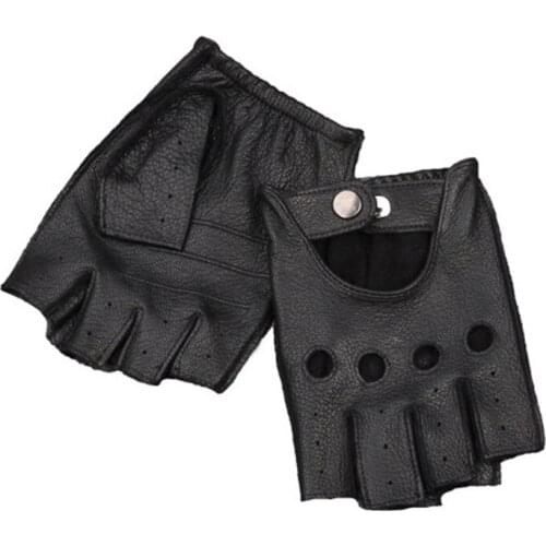 High Quality MenS Locomotive Half Finger Buckskin Gloves Sports Fitness Driving Non-Slip Wear Gloves 5-NAN73