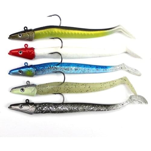 WATERBOY 11cm 10g Jig Head Soft Lure Silicone Wobbler Sinking Jigging Sea Fishing Hook Lure 5PCS/bag