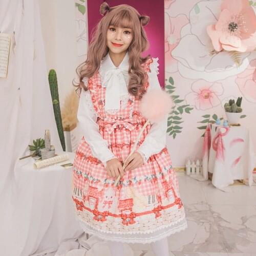 Japanese sweet lady kawaii jsk Lolita princess dress high waist bow strap dress