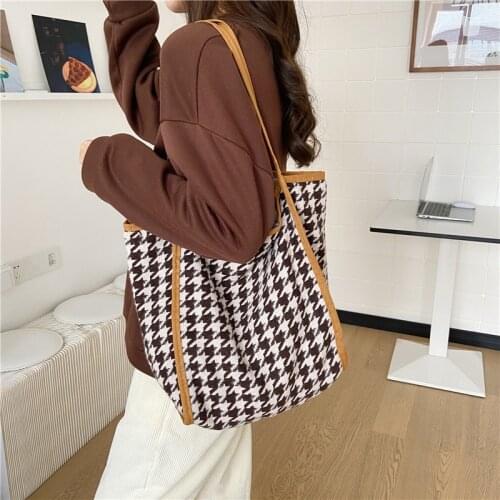 Youda 2021 Winter Korean Shoulder Bag Plaid Fashion Leopard Print Totes Handbag High Capacity Book Bags Canvas Shopping Pack