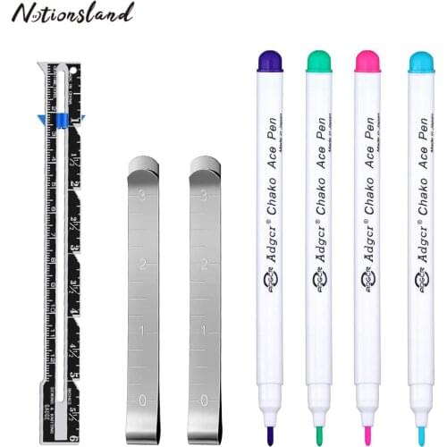 7Pcs/set Quilting Tailor Ruler 3 Inch Stainless Steel Hemming Clips with Water Erasable Pen DIY Quilting Sewing Dressmaking Tool
