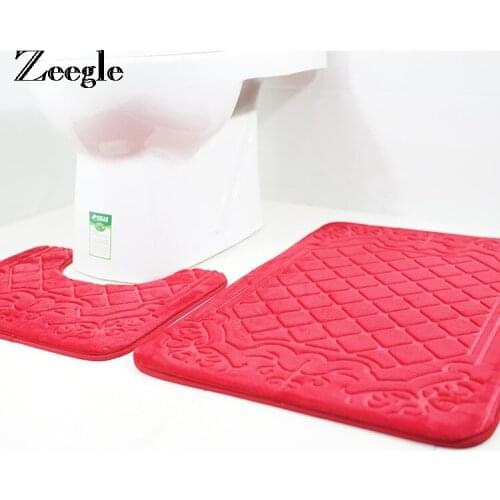 Zeegle 2pcs 3D Pattern Carpet Set For Bathroom And Toilet Anti-slip Bath Mats Shower Room Floor Mats Absorbent Rug In The Toilet