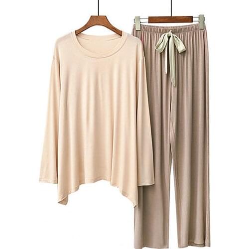 Women Long Sleeve Blouse T-shirt Pants Two Pieces Set Loose Sleepwear Homewear