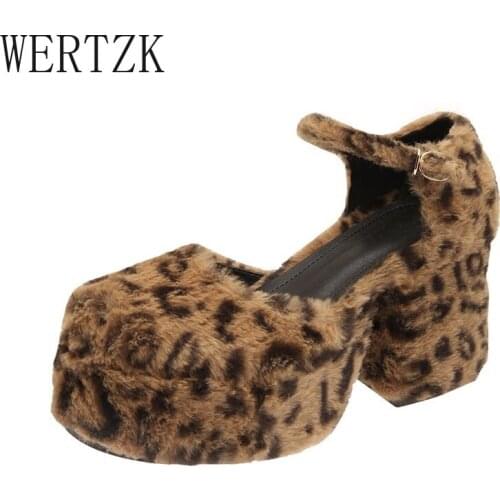 2021 Fashion Leopard Print Womens Shoes Womens Platform Thick High Heels Square Pumps Mary Jane Shoes Zapatos De Mujer