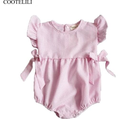 COOTELIL66-90cm Summer Newborn Baby Romper Short Sleeve Cotton Cute Bow Baby Girls Clothes Infant-Clothing Pink Jumpsuit Costume