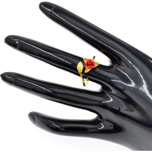 Women Ring Red Rose Garden Flower Leaves Open Ring Resizable Finger Rings For Women Valentines Day Gift Jewelry