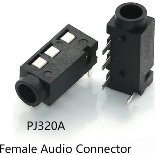 10PCS 3.5mm Female Audio Connector 4 Pin DIP Headphone Jack Socket PJ-320A PJ320A Audio Interface Audio Jack Black