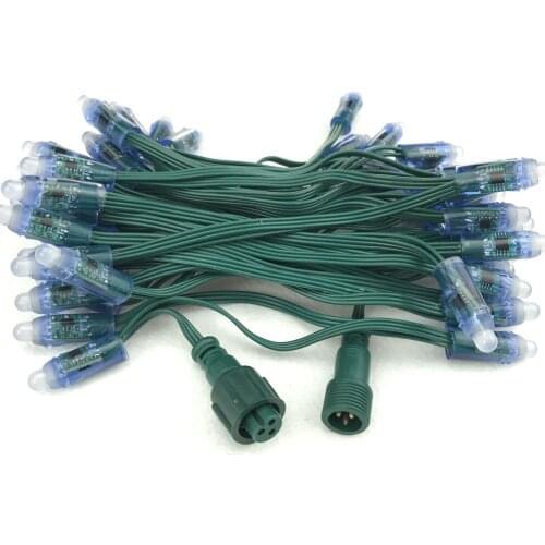 100pcs/set bullet DC12V addressable 12mm WS2811 RGB led smart pixel node;all GREEN 18AWG)wire,IP68;with 0.2m xConnect pigtail