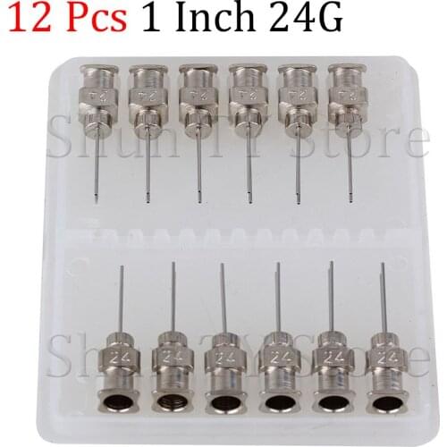 12 Pcs 1/2'' Silver Stainless Steel 24Ga Industrial Liquid Syringe Dispensing Needle with Double Blunt Tips Dispensing Needle
