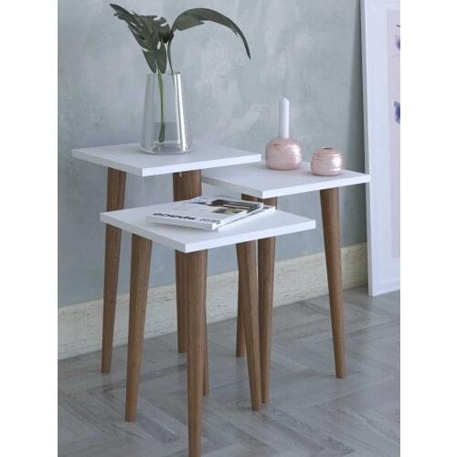 Retro 3 Pcs Zigon Coffee Table Side Table Serving Stand and Tea Stand White From Turkey