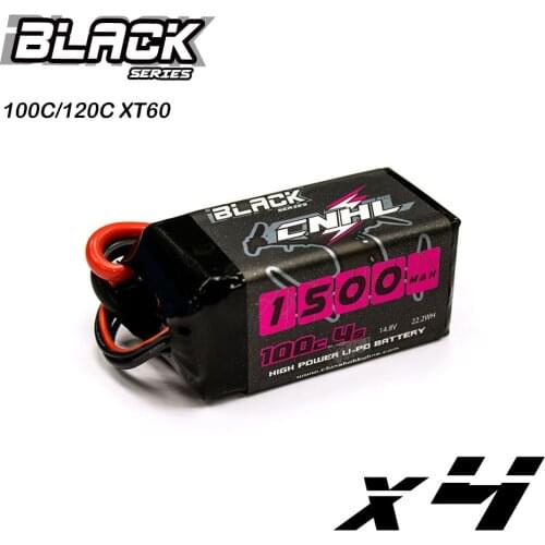 4PCS CNHL Lipo 4S 1500mAh 14.8V Battery 100C XT60 Black Series For Vortex LRC Freestyle V1 RC Boat Heli Airplane UAV Drone FPV