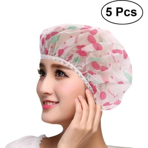 5pcs Women Bath Cap Waterproof Shower Hat With Bear Bowknot Balloon Cherry Design For Adult
