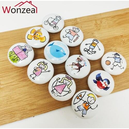 5PCS Nordic Modern Ceramic Cabinet Handles Wardrobe Cupboard Drawer Pulls With Screw Children Room Cartoon Handles