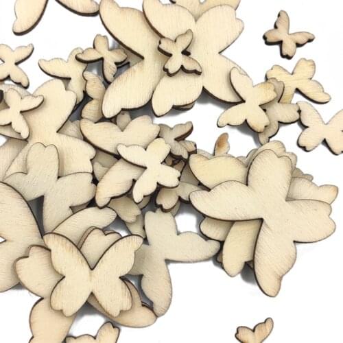 50pcs Wooden Butterfly Shapes Craft Blank Cutout Shape Wooden Butterfly Christmas, Wedding, Guestbook