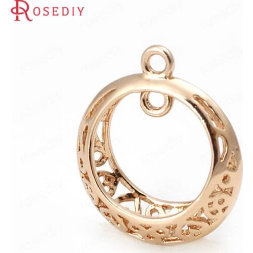 6PCS 15x18MM 24K Champagne Gold Color Plated Brass Round Earrings Connector Charms High Quality Diy Jewelry Accessories