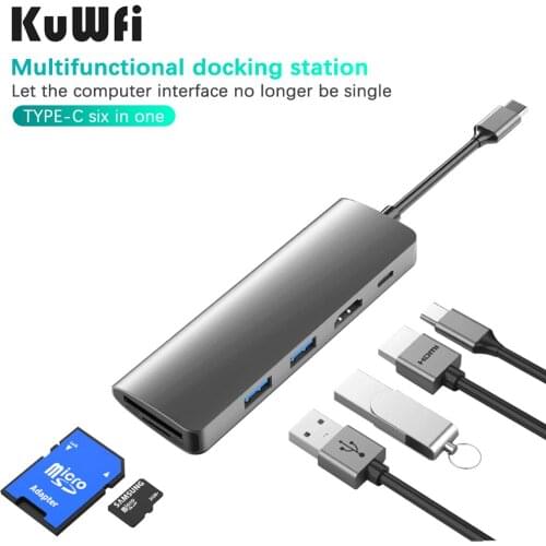 6-in-1 Type C Docking Station Multi Hub Type-C To HDMI USB3.0 PD Fast Charge Adapter for MacBook Pro/Air Thunderbolt