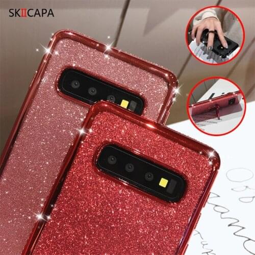 Glitter Diamond Case For Samsung Galaxy S21 S20 Ultra S21 Pro S20 FE Lite S10E S10 S9 Plus 5G Ring stand holder Soft TPU Cover