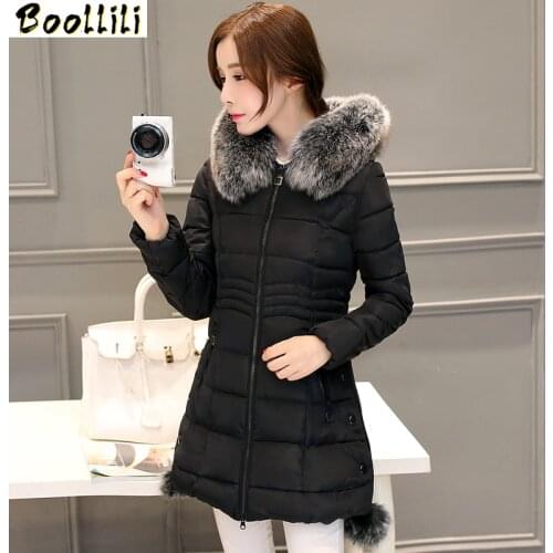 Boollili High Imitation Fox Fur Collar Parkas Warm Winter Coat Female Hooded Jackets Padded Women Parka Casaco De Inverno