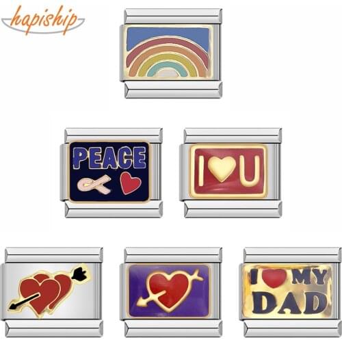 Hapiship Fashion Original Daisy Romantic Heart Rainbow Charm Links Fit 9mm Stainless Steel Bracelet Jewelry DIY Making D0J15