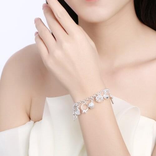 Hot new 925 sterling silver Bracelets for woman men crystal Heart star cross Wedding party Christmas Gift fashion Jewelry
