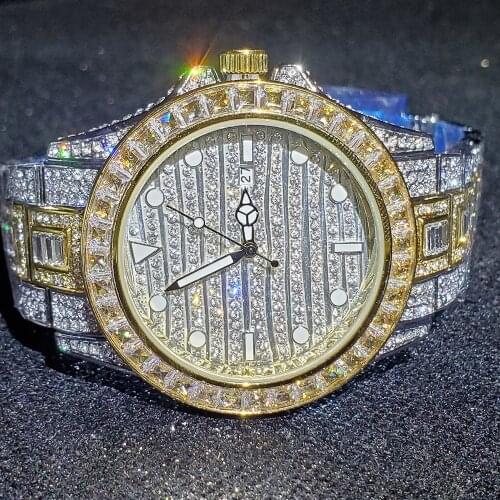 Hip Hop MISSFOX Baguette Diamond Gold Men Watches Top Brand Luxury Richard Clock Steel Waterproof Male Quartz Wristwatch Jewelry