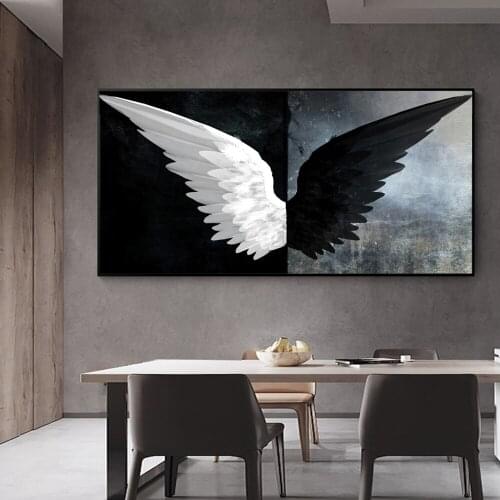 Black and White Angel Wings Abstract Painting Minimalist Decor Poster Living Room Bedroom Canvas Painting Decorative Painting