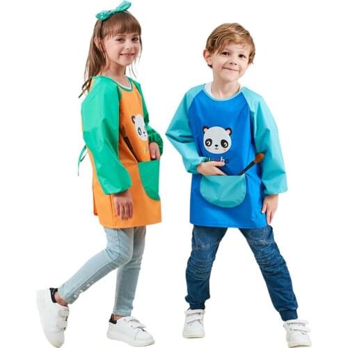Cartoon Kids Children Painting Waterproof Anti Smudge Long Sleeved Apron Childrens Bib Fun Toy Art Painting Tools