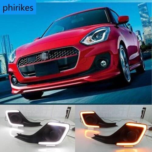 1 Pair Car DRL For Suzuki Swift 2018 2019 Daytime running lights Fog lamp cover with yellow turn signal