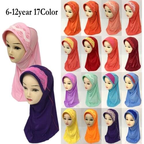 Girls Hijab Headwrap Scarf Muslim Children Full Cover Amira Headwear Middle East Islamic Kids Ramadan Prayer Headscarf Turban