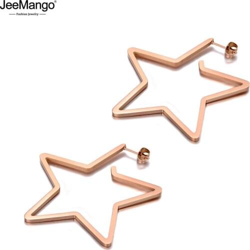 JeeMango Fashion Titanium Stainless Steel Love Star Earrings Bohemia Office Stud Earrings Jewelry For Women Girls JE19329