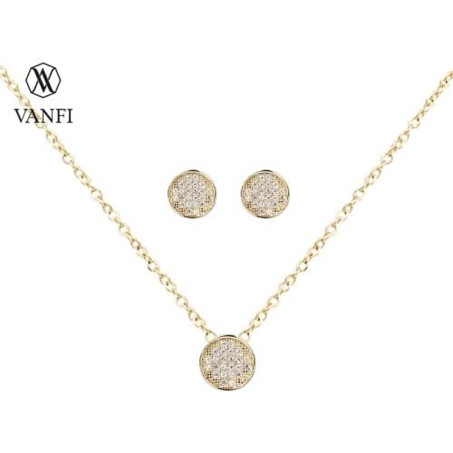 Kfvanfi cubic zirconia necklace stud earrings set fashion classic gold color jewelry set women