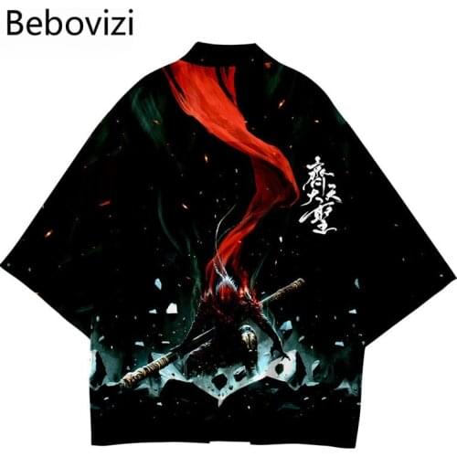 Japanese Style Vintage Kimono Haori Men Traditional Harajuku Streetwear Samurai Anime Cardigan Costume Black Yukata Clothing