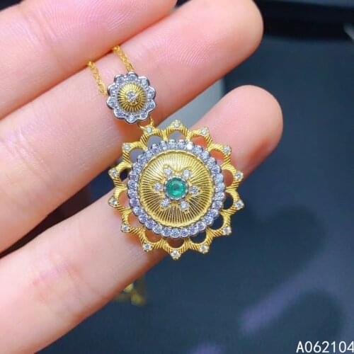 KJJEAXCMY Fine Jewelry 925 Sterling Silver Inlaid Natural Emerald Womens Vintage Fashion Ol Style Round Gem Pendant Necklace