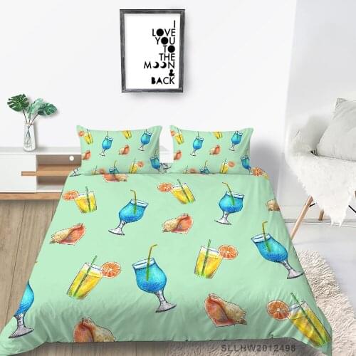 Cartoon Bedding Set Drinks 3D Creative Duvet Cover Conch Queen Twin Full Double Single King Green Bed Set For Children
