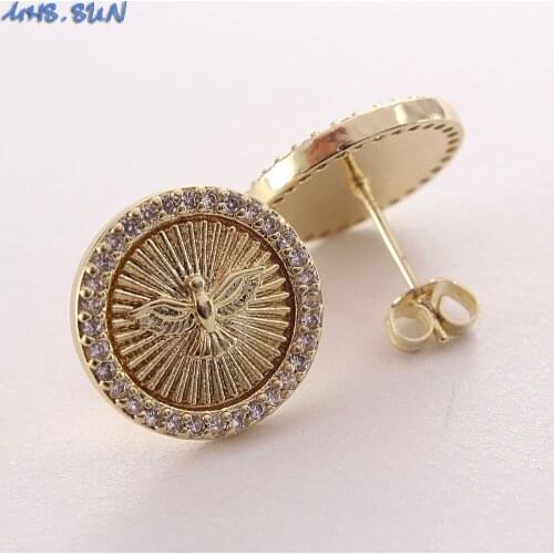 MHS.SUN Charms AAA Zirconia Eagle Round Earrings Gold Color Women/Girls Stud Earrings Fashion CZ Ear Accessories 1Pair/lot