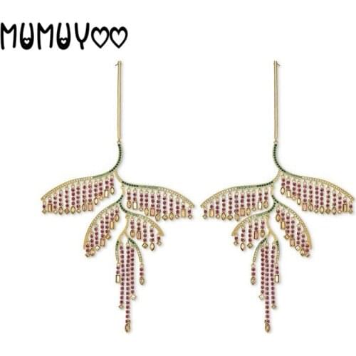 Fashion jewelry high quality 2020 swa, exaggerated charm, summer tropical color crystal tassel leaf long earrings for women
