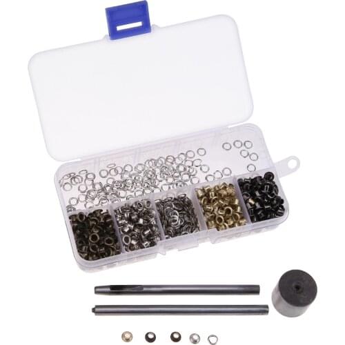 Metal Eyelet Set Leather Craft Repair Grommets Scrapbooking DIY Leather Hole Clothes Accessories with Hand Knocking Tools