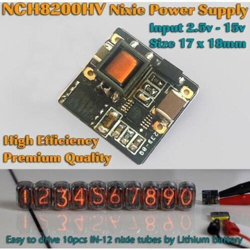 NCH8200HV Nixie Tube Boost Power Supply Module DC 2.5V- 12V 5V TO 170V F/ Glow Tube Clock Magic Eye 3.7V Lithium Battery 5V USB