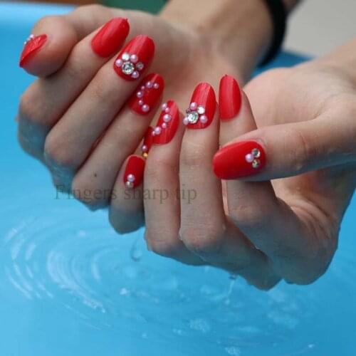 The latest popular full diamond crystal diamond round head candy color handmade fake nails Charming red W06