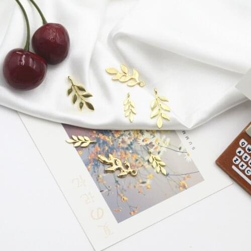BULK 20 Gold Leaf Charm or Pendant for Bangles Jewelry Making for Women Large Brushed Leaves Pendant Dangle Laurel Leaf Charm O